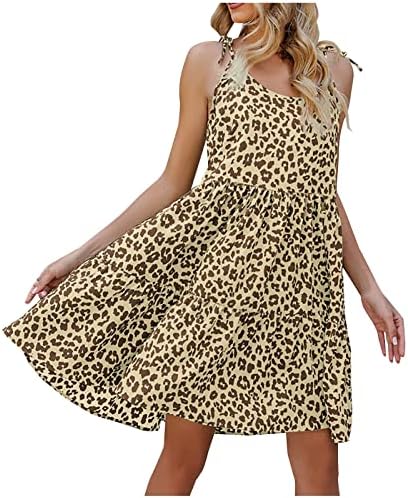 lcziwo ženske ljetne haljine Leopard štampane trake za kravate bez leđa a-Line Casual Dress Flowy