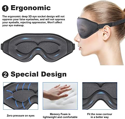 Kichens 2pcs maska ​​za vrijeme spavanja za muškarce, 3D oblikovana čaša za spavanje i slijepo,