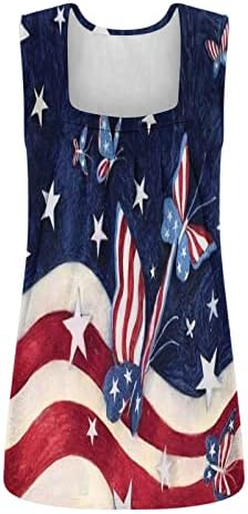 lcepcy Womens američka zastava Tank gornji kvadratni vrat plisirane rukave bez rukava Dressy Casual