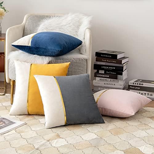 Miulee paket od 2 dekorativnog patchwork baca jastuka sa zlatnim kožnim kvadratnim mekim čvrstim