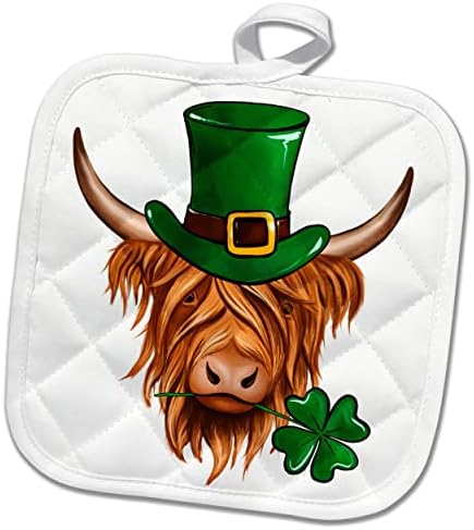 3Droza Slatka St Patricks Day Highland Steer Krava u irskom gornjem šeširu - Pothilders