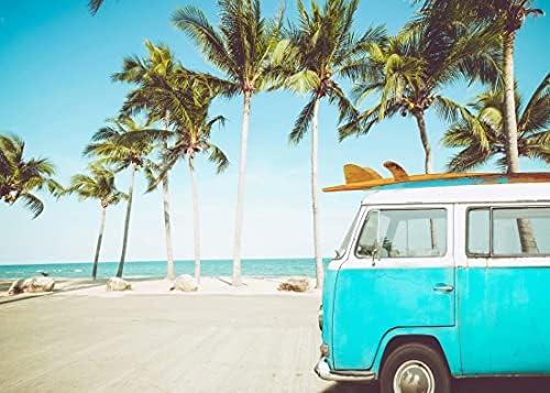 BELECO 7x5ft tkanina tropska plaža pozadina Vintage automobil na plaži sa daskom za surfanje pozadina za
