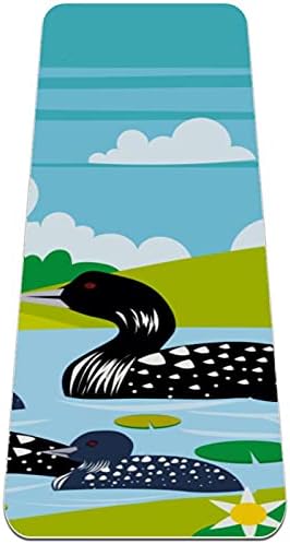 SDLKFRELI 6mm Extra Thick Yoga Mat, Loon Bird Family in the Lake Print Eco-Friendly TPE exercise Mats Pilates