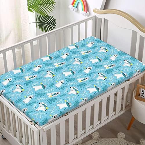 Polarni medvjedirni tematski posteljini, prenosivi mini listovi krevetića meki i prozračni posteljina od velike za dječaka ili djevojčicu ili vrtić, 24 x38, aqua plave i bijele boje