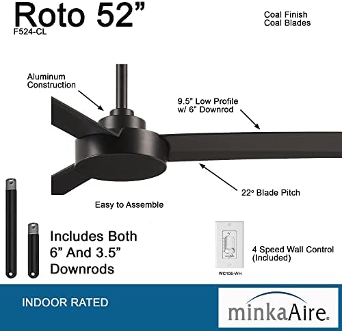 MINKA-AIRE F524-CL Roto 52-inčni Stropni ventilator 3 oštrice sa dodatnim 3.5 spuštenim slojem u završnoj