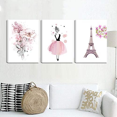 Slatka Pink balerina plesačica djevojka štampa Paris Tower cvijet platno Art Prints za spavaću sobu Igraonica