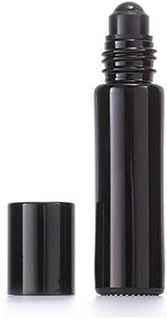 Qixivcom 6 pakovanje 10ml boce od staklenih valjka sa nehrđajućim čeličnim valjkama Sjaj crna prazna