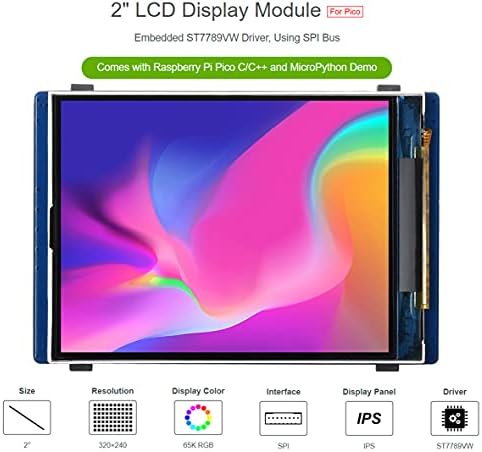 WAVESHARE 2-inčni LCD ekran za Raspberry Pi Pico, 65K RGB boje 320×240 piksela IPS ekran, SPI interfejs