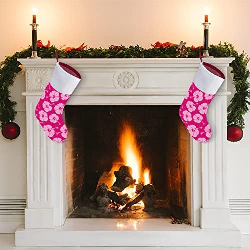 Pink Hibiscus uzorak personalizirani božićni čarapa Xmas kamin porodične zabave Viseće ukrase