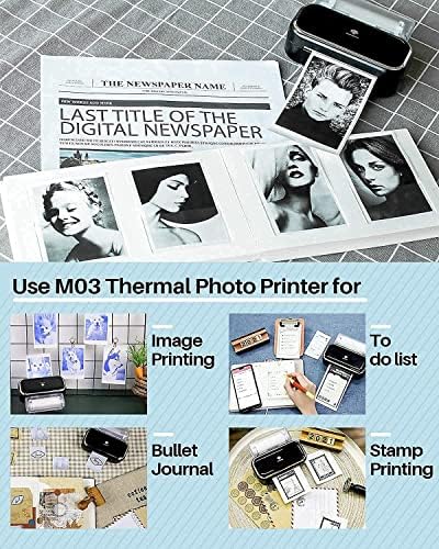 Phomemo M03 džepni štampač-prijenosni štampač fotografija sa 3 rolne 3 inča crno na bijelom, 77 mm x 3,5 m, 3