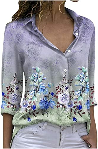 Tinejdžerka Girl Lounge Dugme dolje up bluze s dugim rukavima Košulje kornjača Spandex Mappy cvjetni grafički