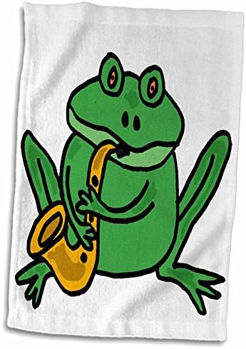 3drose Svi osmijesi Art Music - smiješna zelena žaba igrajući saksofon - ručnici