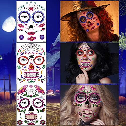 Warmfits privremene tetovaže lica za Noć vještica, šminka za cijeli dan mrtvih kostima Día de Los