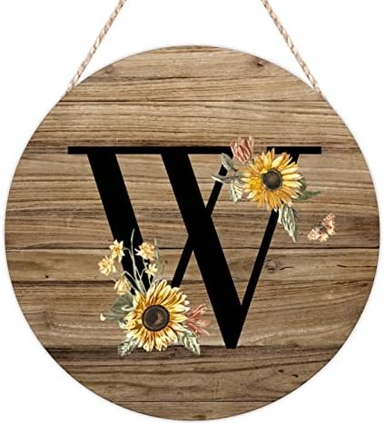 Dobrodošli na prednji dekor monogram Početna W Okrugli drveni znak Abeceda Sunflower cvjetni leptir Viseći