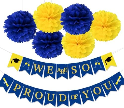 Plavi i žuti diplomirani dekoracije 2023 Ponosni smo na vas banner čestitke Banner College Diplomirani