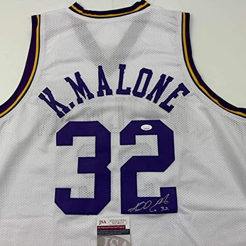Autographing / potpisan Karl Malone Utah bijeli retro košarkaški dres JSA COA