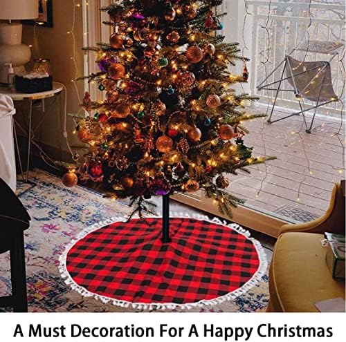 ShinyBeauty suknja Buffalo Plaid Christmas Tree Skirt 30 '' Crvena i Crna Xmas Tree Skirts Mat sa