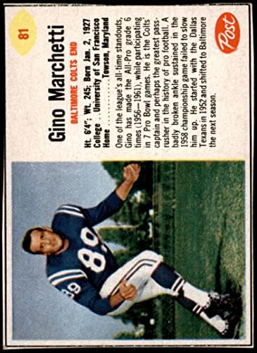 1962 Post Cereal 81 Gino Marchetti Baltimore Colts Ex / Mt Colts San Francisco