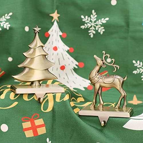 2pcs bronzani božićni drvci drvca za kamin Mantle Garland mantel klipovi čarape za čarape Sretan