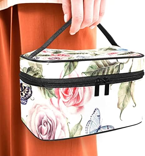 Yoyoamoy Travelna torba sa odjeljkom, akvarelom Cvijeće i leptir Velika kozmetička futrola Personalizirana