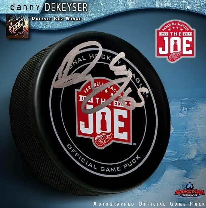 DANNY DEKEYSER potpisao Detroit Red Wings zbogom Joe zvanična igra Pak-Autogramed NHL Paks