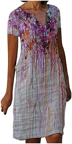 Ležerna ljetna haljina za žene Vintage Tie-dye Print zarez za vrat kratki rukav Midi Shift haljina