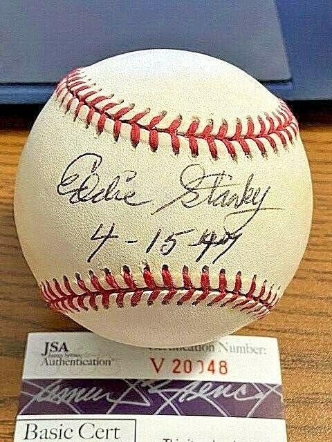 Eddie Stanky potpisao je autogramiranog logotipa na Jackie Robinsonu Baseball! Dodgers! JSA - AUTOGREMENA