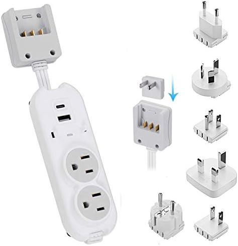 Ceptici Travel Power Strip W / Adapter Plug Set-opremljen USB-om, Tip C za iPhone, punjače, mobilne telefone,
