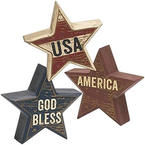 Nevolje domoljubne zvijezde blokovi blokira tablet dekor | 3 kom set | SAD, Amerika i Bog blagoslovi
