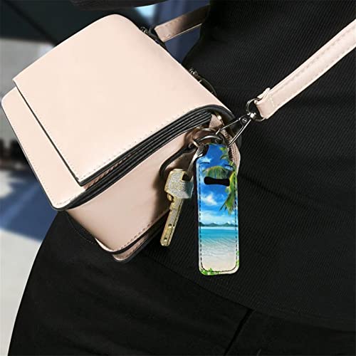 Babrukda 1 Paket Set držač čaplje privjesak za ključeve plaža Palma Print balzam za usne privjesak za ključeve