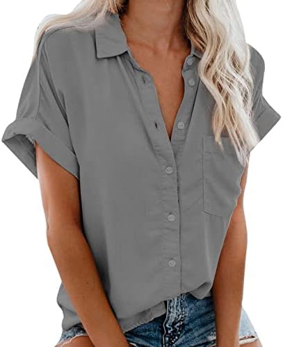 Ženska modna kauzalna majica za spuštanje navratnika za ovratnik bluze čvrsti kratki rukav TEE TOP 2023
