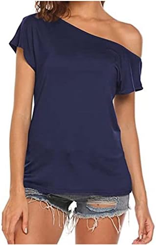MRŠIINRI ženski ljetni vrhovi 2023 Casual off ramena kratke rukave majice labave seksi jednobojne osnovne bluze