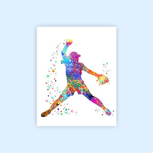 Dignovel Studios Neuramljen 8X10 akvarel djevojka bejzbol Softball kaciga rukavica bat blazer Sport