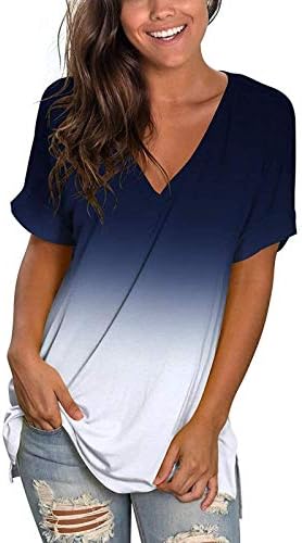 Ženski ljetni vrhovi Moda štampanje Casual gradijent V-izrez kratki rukav labave majice bluze Tees