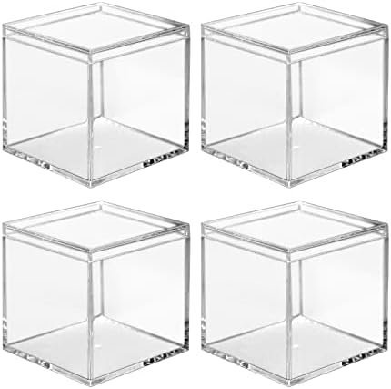 Lomgwumy Clear akrilna plastična kocka, 4-komadni akrilni čist kutija, čvrst i izdržljiv, sa poklopcem, akrilni
