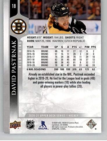2020-21 Gornja paluba serije 1 18 David Pastrnjak Boston Bruins hokejaški karton