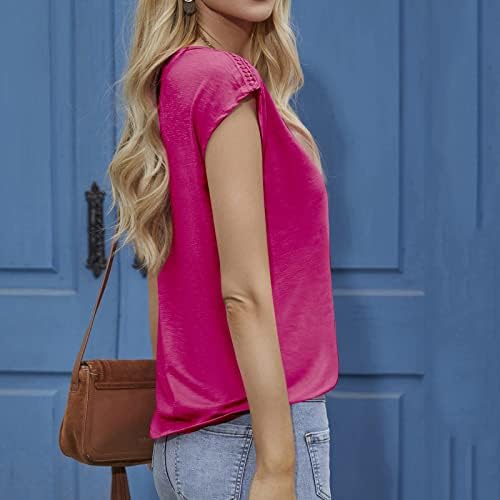Košulje rukav za žene Ljeto Ležerne prilike Crochet čipke V-izrez V-izrez Top Solid Color Basic Comfy majice