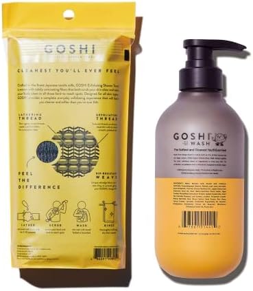 GOSHI piling ručnik za tuširanje i Super vitaminsko sredstvo za pranje tijela za žene i muškarce - set za piling