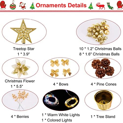 24 TABLETOP mini božićno stablo, umjetno malo Xmas stablo sa višebojnim i toplim bijelim svjetlima Star i viseći