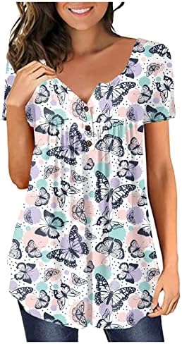 Ženski pamučni usjevi modni casual vrhovi tiskani majica kratkih rukava Pulover T gumb dolje, s-5xl