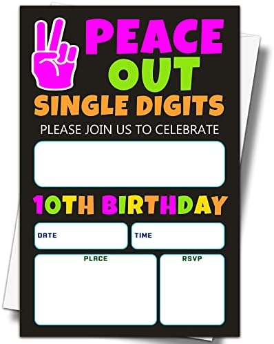 YSEP 10. rođendani pozivnice, 20 pozivnica sa kovertama, 4 x6 mir out jednocifrene rođendanske zabave