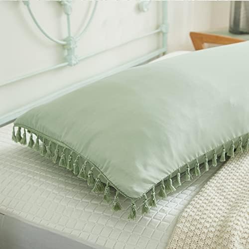 Boho jastuk za tijelo 1 komad, kadulja za zelenu posteljinu jastuk, ultra mekani oprani mikrofiber
