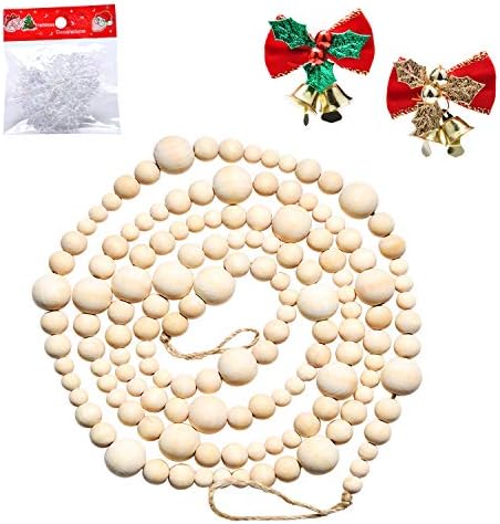 7,2ft božićnog drveta Zdravo Garland, božićna seoska kuća Drvena perla Garland Rustic Country Molitvene perle