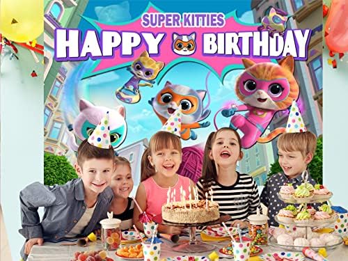 Super Cat Happy Birthday Backdrop, Super Hero Cat Birthday Party Supplies Happy Birthday Banner