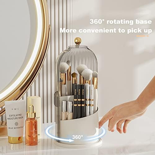 Dairannuo Držač četkica za šminku Organizator sa poklopcem, 360 Rotirajuće čiste prašine Otvorene četkice Organizator za ispraznost radne površine kupaonice