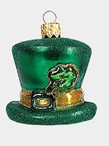 Zeleni Irski šešir sa Shamrock poljski usta Duvano staklo Božić ukras