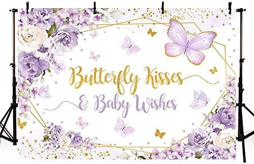 Mehofond Butterfly Kisses And Baby Wishes Backdrop Purple Butterfly Baby Shower dekoracije za