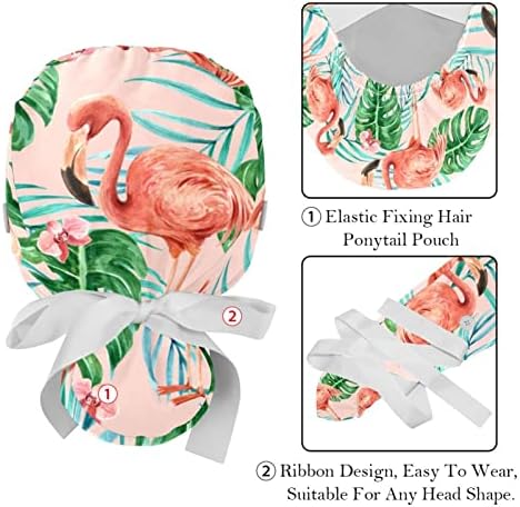 Kigauru 2pcs Podesiva radna kapa s gumbom Tropsko cvijeće i flamingo Ponytail torbica zarez