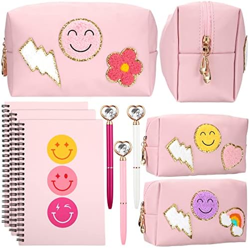 9 kom pink Smile Face Poklon Set diplomski Preppy pokloni, Preppy Patch kozmetičke torbe za šminkanje
