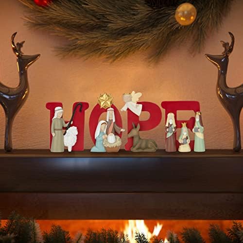 H-O-P-e Nativnost za božićnu zatvorenu 4 slova smola za božićnu ukrasu Skulpljena ručno oslikana